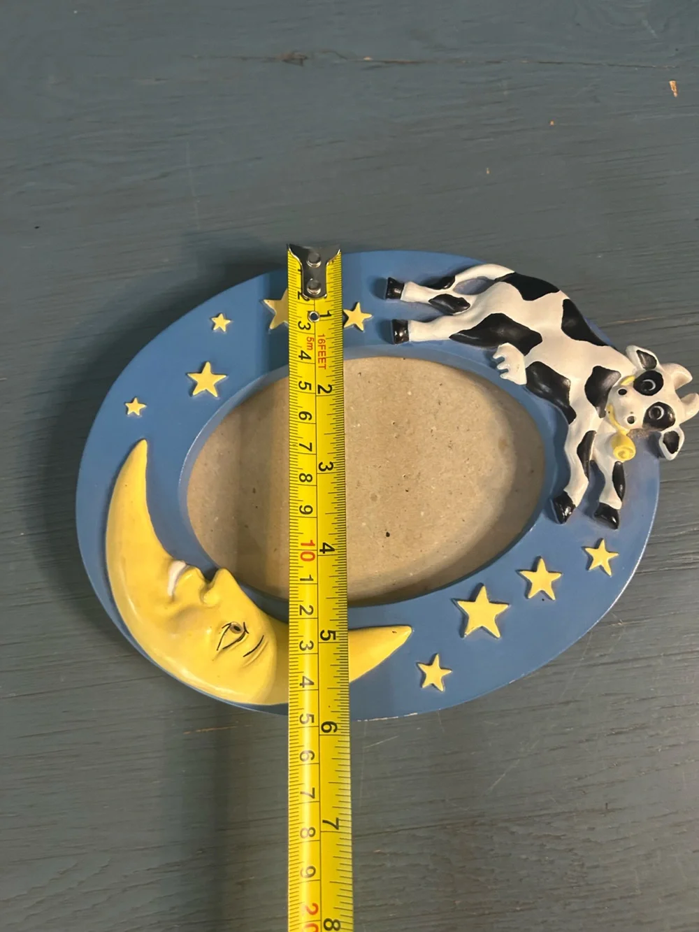 Whimsical Cow & Moon Oval Photo Frame - Blue & Yellow - Nursery Rhyme